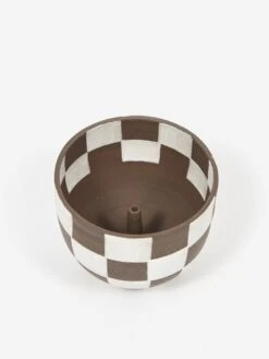 Mellow Large Incense Bowl - Inside And Outside Check - Dark Brown