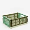 HAY Recycled Colour Crate Mix - Medium - Olive/Dark Mint -Quality Home Furnishings Store 88457 F HAY RECYCLED COLOUR CRATE MIX MEDIUM OLIVE DARK MINT AW22 GOODHOOD 16638