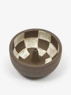 Mellow Incense Bowl Small - Dark Brown Check Inside -Quality Home Furnishings Store MELLOW INCENSE BOWL SMALL DARK BROWN CHECK INSIDE SS21 GOODHOOD 64387