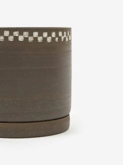 Mellow NYC Short Stout Planter - Dark Brown Small Embossed Painted Check -Quality Home Furnishings Store MELLOW SHORT STOUT PLANTER DARK BROWN SMALL EMBOSSED PAINTED CHECK SS21 GOODHOOD 64361