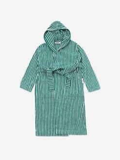 TEKLA Hooded Striped Bathrobe - Teal Green