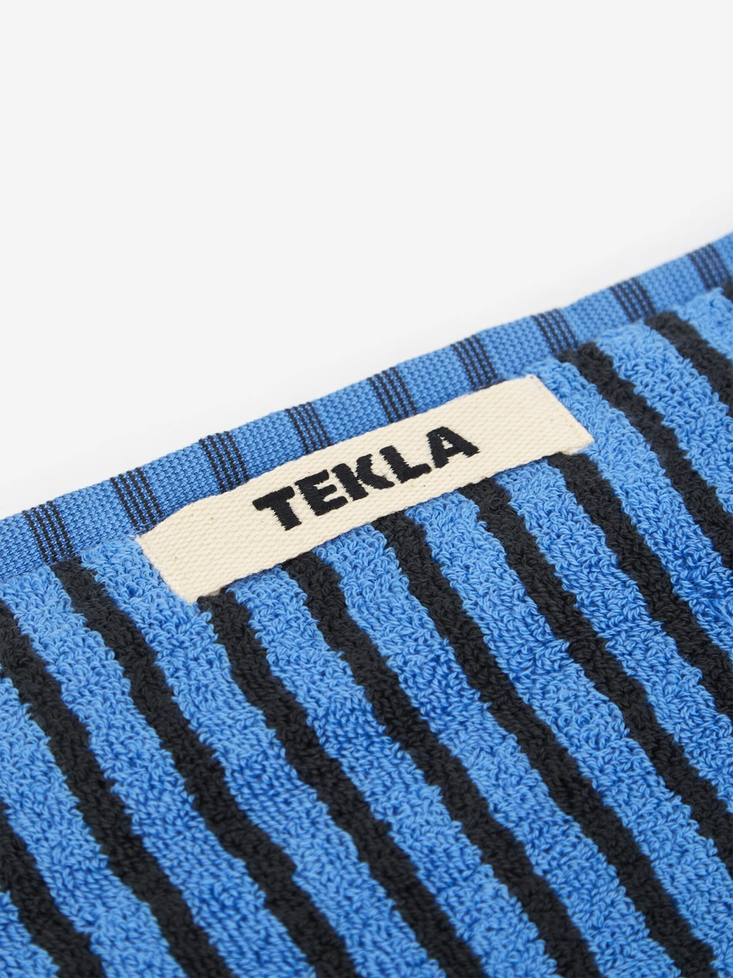 TEKLA Striped Hand Towel - Blue & Black Stripes 4 TEKLA Striped Hand Towel - Blue & Black Stripes - Image 2